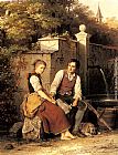 Johann Georg Meyer Von Bremen Canvas Paintings - At the Well